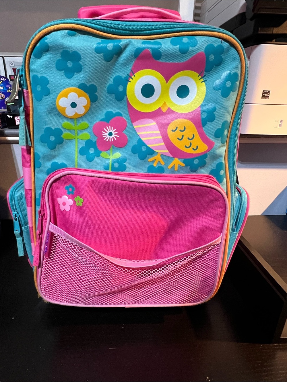 Source Unknown Pink Turquoise Owl Kids Backpack with Yellow Accents